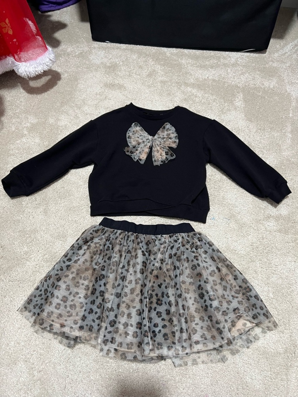 Girl Cheetah Print Tull Skirt & Sweatshirt Set